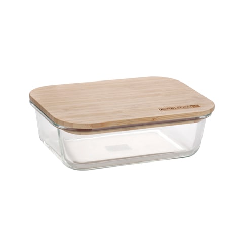 Royalford Rectangular Glass Food Container With Bamboo Lid, RF10321 - 1520ml Capacity, Freezer &amp; Dishwasher Safe, Air Tight Lid With Silicone Sealing Ring, High Thermal Shock Resistant