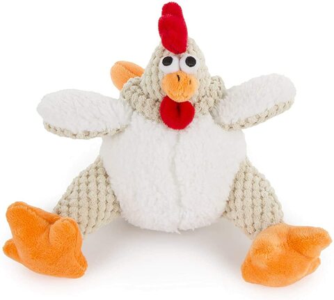 Buy Godog Checkers Fat White Rooster With Chew Guard Technology Durable Plush Squeaker Dog Toy, White, Small in UAE