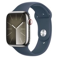Apple Watch Series 9 LTE 41mm Silver Stainless Steel Storm Blue Sport Band Medium/Large