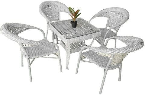 Yulan Patio RATTAN COFFEE TABLE Garden Furniture Sets, (4-SEATER) (Black and White) 395
