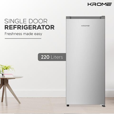 Krome 220L Single Door Refrigerator, Environment Friendly, Reversible Door, Best Compact Small Fridge For Mini-Bar, Kitchen, Home Or Office, Silver, KR-RDC220H