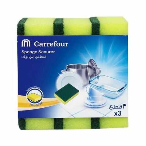 Carrefour Sponge Scourer Yellow 3 PCS