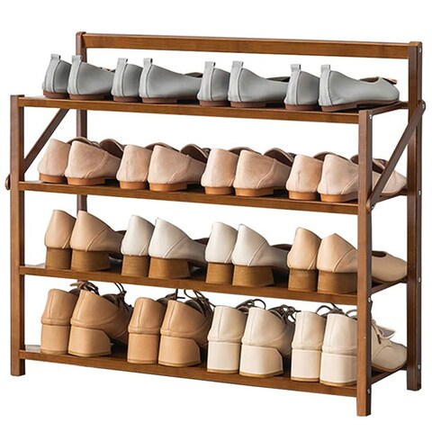 LINGWEI Woooden Bamboo Shoes Rack Stand Shelf Shelves Multifunctional Storage Stand for Plant Shoe Potted Plant Storage Shelf Foldable Plant Stand 4-Floor