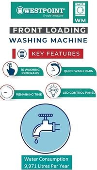 Westpoint 6Kg Front Load Washing Machine 1200 RPM With 16 Washing Programs &amp; Quick Wash in 15minutes WMT61022 White