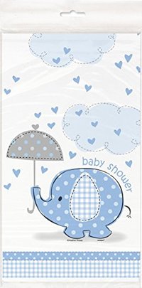 Blue Elephant Boy Baby Shower Plastic Tablecloth, 84&quot; X 54&quot;