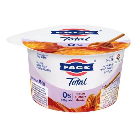 Buy Fage Total Greek Recipe Strained Yoghurt With Honey 0% Fat 150g in UAE