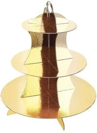 3 Tier Paper Cupcake Stand Dessert Cardboard Stand Wedding Birthday Baby Shower Party Decoration Candy Buffet Serve Supplies 30&times;35cm Gold Color