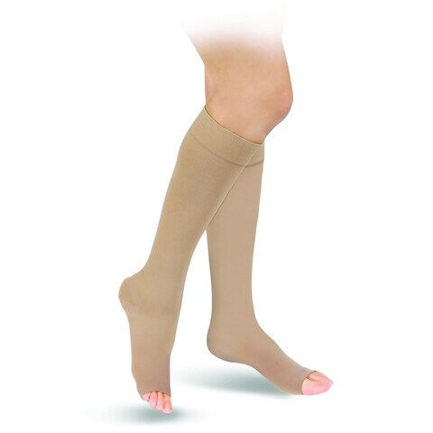 Go Silver Knee High, Compression Socks, Class 3 (34-46 mmHg) Open Toe Flesh Size 5