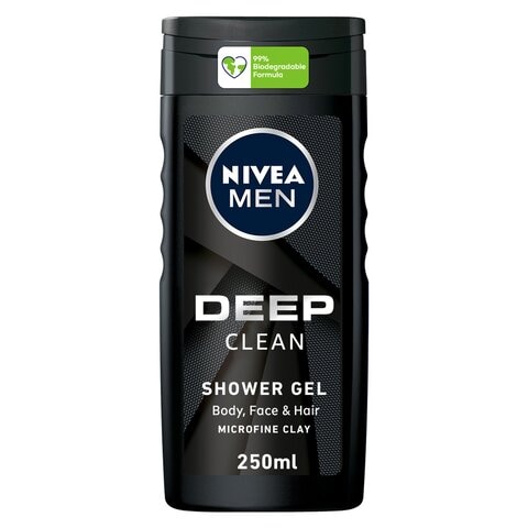 NIVEA MEN 3in1 Shower Gel Body Wash DEEP Micro-Fine Clay Woody Scent 250ml