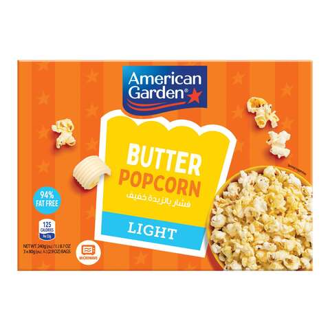 American Garden Microwave Butter Lite Popcorn Gluten-Free 240g (3 Bags of 80g)