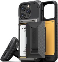 VRS Design Damda Glide Hybrid for iPhone 15 PRO case cover wallet [Semi Automatic] slider Credit card holder Slot [3-4 cards] &amp; Kickstand - Black Groove