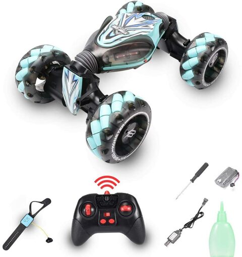 Stunt RC Car with Smoke effect, 4WD 2.4GHz Remote Control Car With Gesture Control Band, Transforming toy with off road tires 360&deg; turns with LED Lights RC drift cars for Boys Birthday