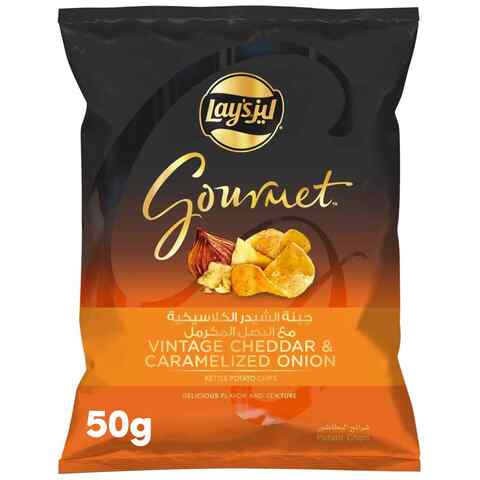Lays Gourmet Vintage Cheddar And Caramelized Onion Potato Chips 50g