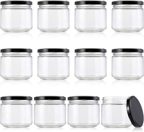 Star Cook 9 oz Wide Mouth Glass Jars with Black Lids fo Jam, jelly, salsa, loose spices, candles -Set of 12pcs