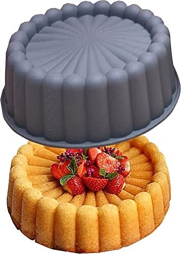 Generic Silicone Charlotte Cake Pan Reusable Mold Fluted Cake Pan Nonstick Round Silicone Molds For Strawberry Shortcake Cheesecake Brownie Tart Pie