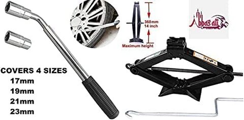 ABBASALI 2 Tonne Scissor Jack + Extendable Wheel Brace Socket Wrench Tyre Repair Kit With Safety Jacket & Safety Traingle For Van SUV Truck