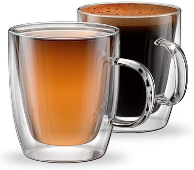 2pcs 120ml Glass Coffee Mug Clear Double Wall Insulated Thermal Tea Cup