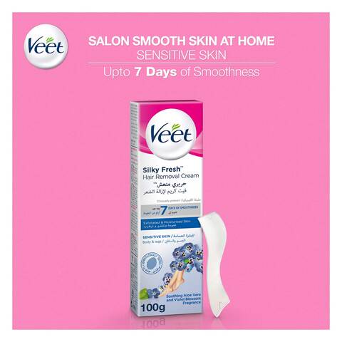 Veet Silky Fresh Hair Removal Cream Body &amp; Legs for Sensitive Skin, Soothing Aloe Vera &amp; Violet Blossom Fragrance &ndash; 100g