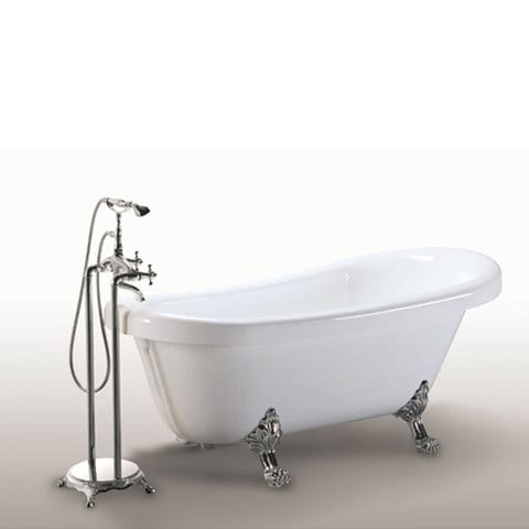 Simbashoppingmea - Vintage Freestanding Bathtub White 170 X 80 Cm With Column Mixer &ndash; Margherita