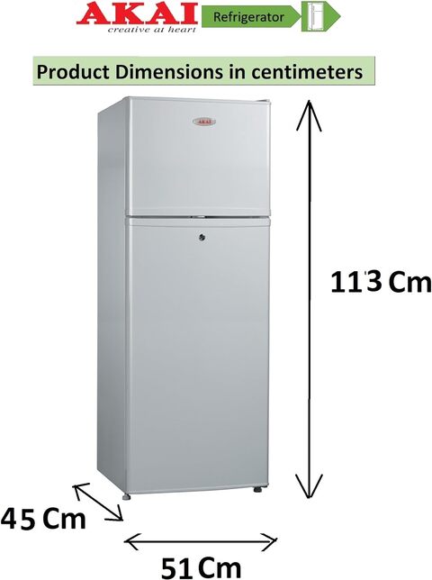 Akai 175 Liters Double Door Refrigerator, Spacious Freezer Compartment, Toughened Glass Shelves, Door Rack for Bottles, Retraceable Shelves, RFMA178HS Silver