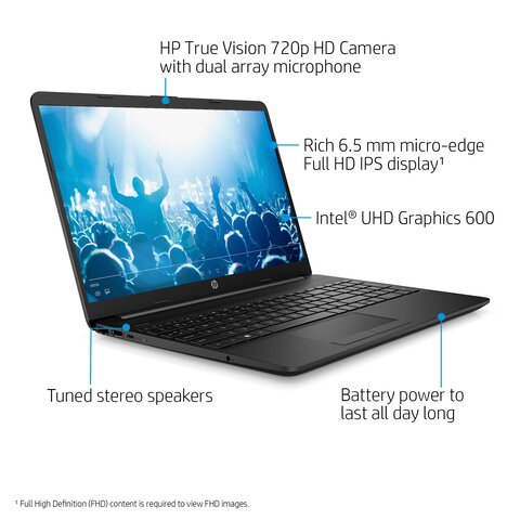 HP 15-DW1001WM Notebook - 15.6" Full HD, Celeron N4020, 4GB RAM, 128GB SSD, Intel UHD Graphics, Windows 10 S - Black