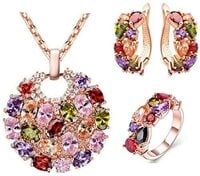 Aiwanto Colorful zircon necklace earrings set ladies jewelry three-piece