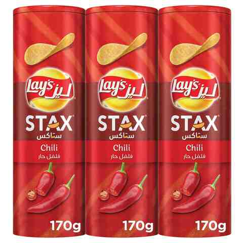 Buy Lays Stax Chili Potato Crisps Assorted 170g Pack of 3 in UAE