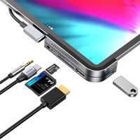 Baseus iPad Pro USB C Hub, Baseus 6-in-1 Adapter for iPad Pro 2021 2020 2018 12.9/11 inch, Docking Station with 4K HDMI, USB-C PD Charging, SD/Micro Card Reader, USB 3.0 &amp; 3.5mm Headphone Jack