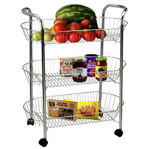 Stainless Steel 3 Layers Vegetable Trolley Silver
