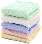 اشتري SKY-TOUCH 5pcs Muslin Baby Washcloths and Towels, Natural Organic Cotton Baby Washcloths, Soft Newborn Baby Towel and Muslin Washcloth for Sensitive Skin في الامارات