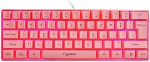 HXSJ Wired Gaming Keyboard RGB Streamer Wired Keyboard 61-key Gaming Keyboard for Game/Office (V700 Pink)
