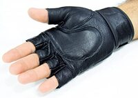 Sky Land Fitness Unisex Half Finger Leather Weightlifting Gloves Pair With Integrated Wrist Support, Strength Training, Powerlifting &amp; Exercise, EM-9353, Black