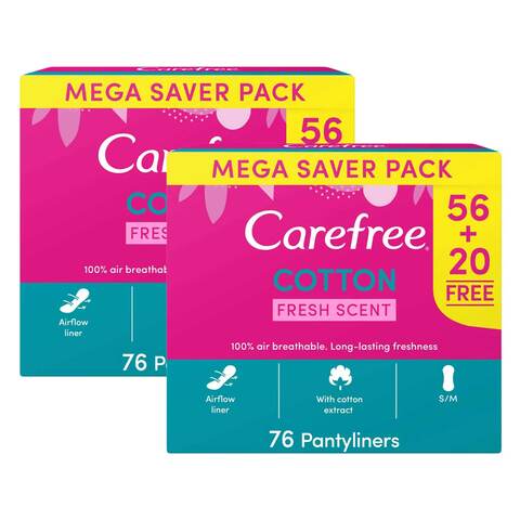 Carefree Panty Liner Cotton Feel Unscented 76pcs 1+1 Online at Best Price, Sanpro Panty Liners
