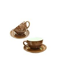 Liying 12Pcs Porcelain Cups And Saucers Set - Brown Colour Tea Set - 200Ml Cup 6Pcs And Saucer 6Pcs Set For Idle Tea, Turkish Coffee, Espresso And Cappuccino