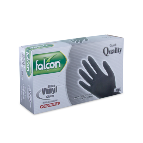 Falcon Vinyl Gloves - Black Powder Free  100 Pieces (Extra Large)