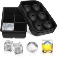 SKY-TOUCH Ice Cube Trays Silicone Set of 2, Sphere Round Ice Ball Maker and Large Square Ice Cube Mold for Chilling Burbon Whiskey Cocktail, Beverages and More