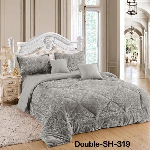 Bedding Faux Fur Comforter Set Queen, Light Grey Bedspread Queen