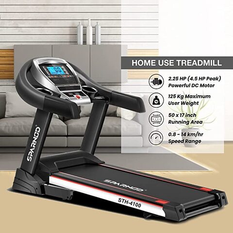Sparnod Fitness STH-4100 (4.5 HP Peak) Automatic Treadmill (Free Installation By Seller) - Foldable Motorized Walking &amp; Running Machine for Home Use - With Auto Incline