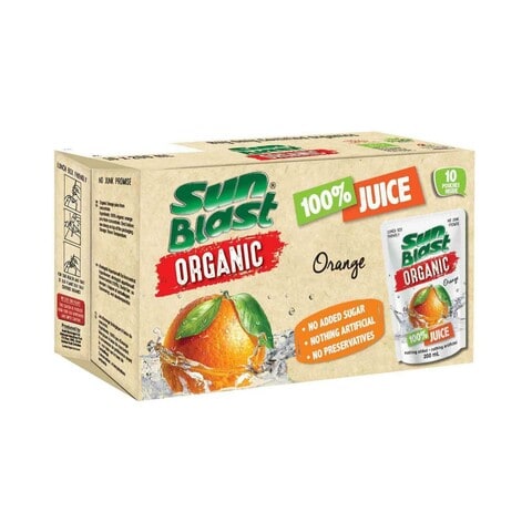 Sun Blast Organic No Added Sugar Orange Juice 200ml Pack of 10