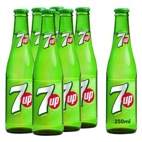 7UP, Carbonated Soft Drink, Glass Bottle, 250ml x 6