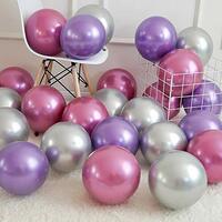 Party Time 50-Pieces 12&quot; Pink, Purple and Silver Metallic Chrome Latex Balloon For Birthday, Baby Shower, Princess Theme Party, Girls, Boys, Women, 1, 2 Year Decoration Balloons - Party Supplies
