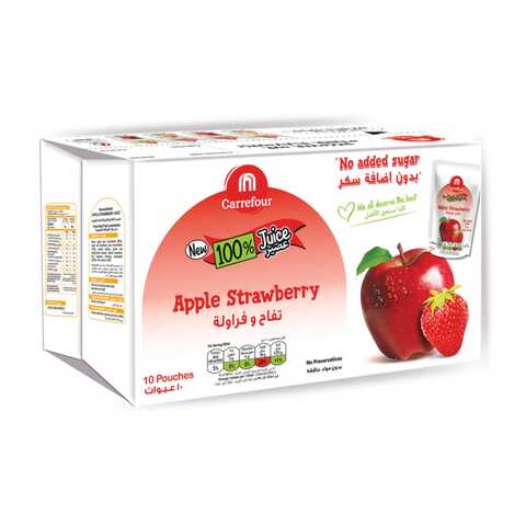 Buy Carrefour No Added Sugar Apple Strawberry Fruit Juice 200ml Pack of 10 in UAE