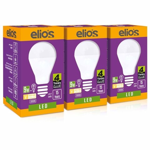 Elios Philips E27 LED Bulbs - 9 Watt - Yellow - 3 Pieces