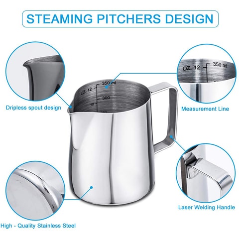 Milk Frothing Pitcher Stainless Steel Latte Art Creamer Cup Silver 12 oz for Espresso Machines,Mirror Finished 350 ml