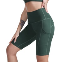 Aiwanto Ladies Yoga Exercise Shorts Half Shorts Elastic Type Gym Shorts(Large, Green)