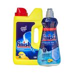 Buy Finish Dishwasher Powder Detergent - Lemon Scent - 1 Kg with Rinse Aid - 400ml in Egypt