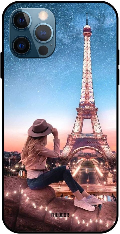 Theodor - Apple iPhone 12 Pro Max Case Girl Front Of Effiel Tower Flexible Silicone Cover