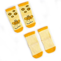 Milk&amp;Moo Buzzy Bee and Chancin Baby Socks, Newborn Socks, Soft, Cotton, Cute, Warm, Breathable, Baby Girl Socks, Non Slip, Grip Socks, 0-12 Months, 4 Pairs
