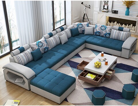 Modern Couch U Shaped Fabric Living, U Shaped Sectional Sofa With Recliners