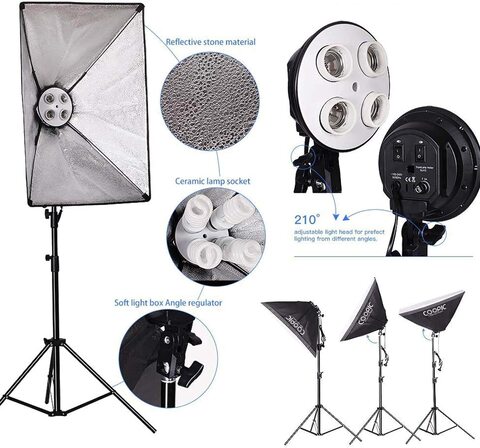 COOPIC S03 2M x 3M Background Support System With 3x3m Green Background Non woven and Continuous Lighting Kit for Photo Studio Product,Portrait and Video Shoot Photography